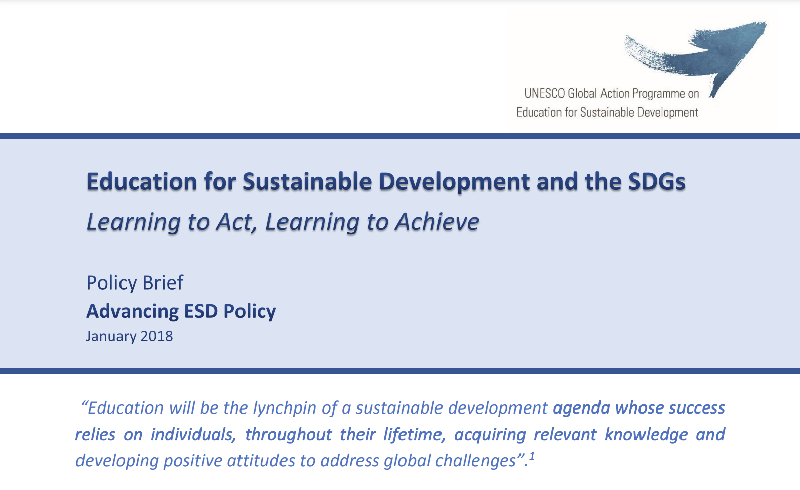 Education for Sustainable Development and the SDGs, Learning to Act, Learning to Achieve